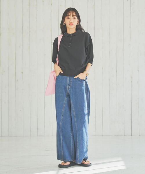 coen(コーエン)の「サラコ5分袖ポロサマーニット(ポロシャツ・レディース・ホワイト/ライトグレー/ブラック/ベージュ・M/L)」の8枚目の写真