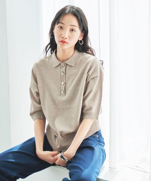 coen(コーエン)の「サラコ5分袖ポロサマーニット(ポロシャツ・レディース・ホワイト/ライトグレー/ブラック/ベージュ・M/L)」の11枚目の写真