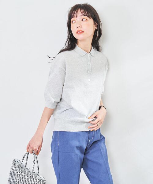 coen(コーエン)の「サラコ5分袖ポロサマーニット(ポロシャツ・レディース・ホワイト/ライトグレー/ブラック/ベージュ・M/L)」の15枚目の写真