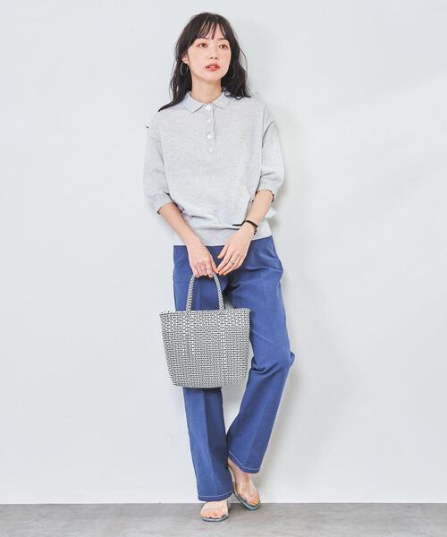 coen(コーエン)の「サラコ5分袖ポロサマーニット(ポロシャツ・レディース・ホワイト/ライトグレー/ブラック/ベージュ・M/L)」の16枚目の写真