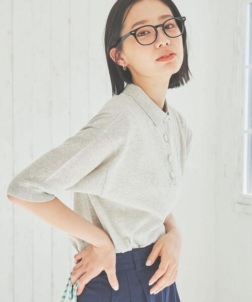 coen(コーエン)の「サラコ5分袖ポロサマーニット(ポロシャツ・レディース・ホワイト/ライトグレー/ブラック/ベージュ・M/L)」の17枚目の写真