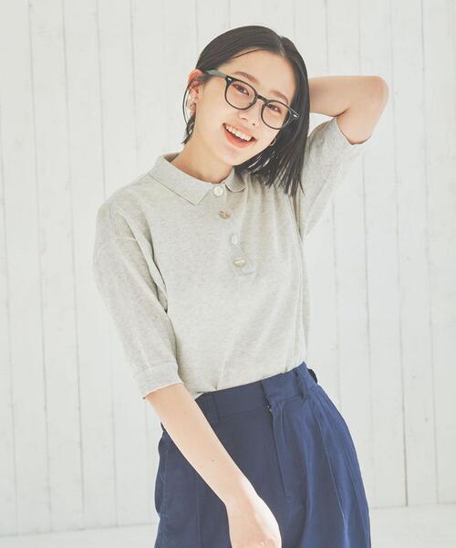 coen(コーエン)の「サラコ5分袖ポロサマーニット(ポロシャツ・レディース・ホワイト/ライトグレー/ブラック/ベージュ・M/L)」の18枚目の写真