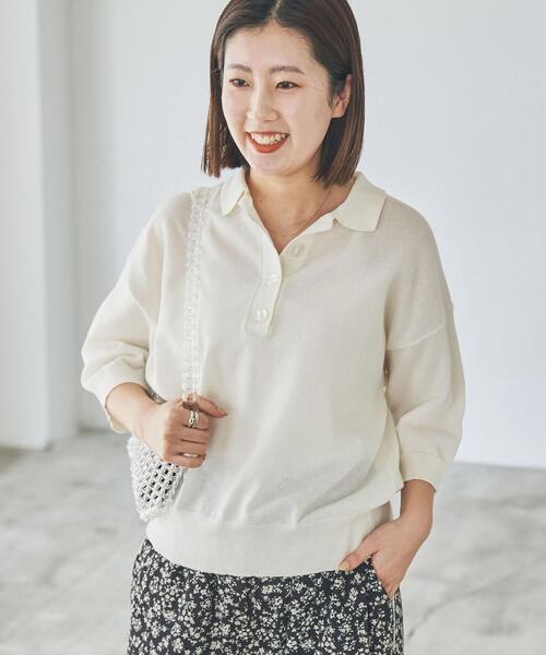 coen(コーエン)の「サラコ5分袖ポロサマーニット(ポロシャツ・レディース・ホワイト/ライトグレー/ブラック/ベージュ・M/L)」の20枚目の写真