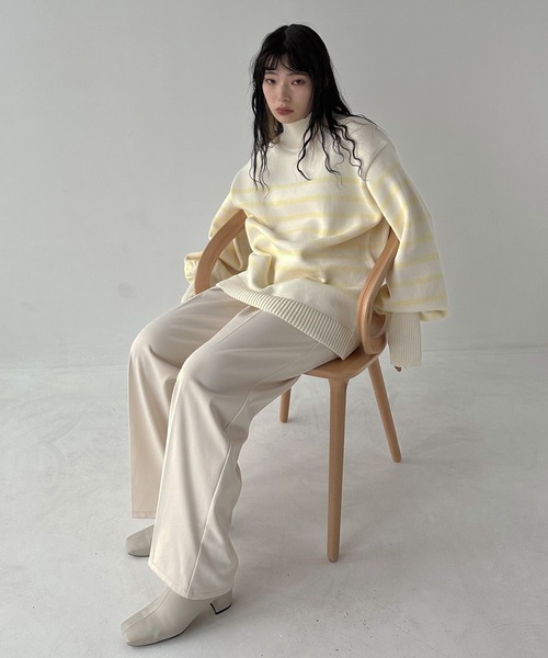 hellam(へラム)の「パネルボーダー 指穴あきニット(ニット/セーター・レディース・ホワイト×ブラック/ブラック×ホワイト/ホワイト×イエロー・FREE)」の22枚目の写真