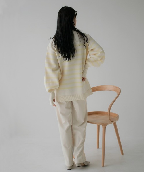 hellam(へラム)の「パネルボーダー 指穴あきニット(ニット/セーター・レディース・ホワイト×ブラック/ブラック×ホワイト/ホワイト×イエロー・FREE)」の19枚目の写真