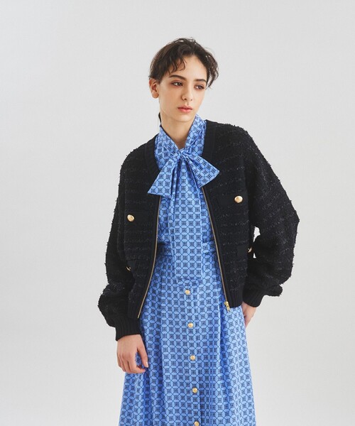 GRACE CONTINENTAL(グレースコンチネンタル)の「ツイードニットブルゾン(ブルゾン・レディース・ホワイト/ピンク/ブラック・36)」の1枚目の写真