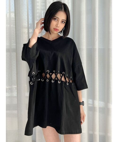 GYDA（ジェイダ）の「2WAYウエストレースアップシャツ（Tシャツ/カットソー・レディース・ブラック/オフホワイト/オレンジ系その他3・FREE）」の3枚目の写真