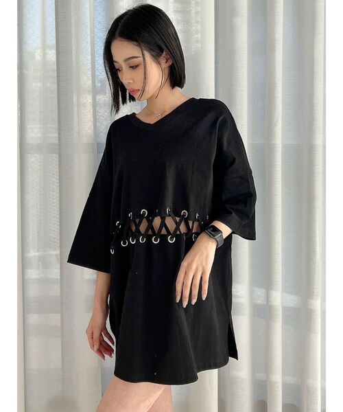 GYDA（ジェイダ）の「2WAYウエストレースアップシャツ（Tシャツ/カットソー・レディース・ブラック/オフホワイト/オレンジ系その他3・FREE）」の5枚目の写真