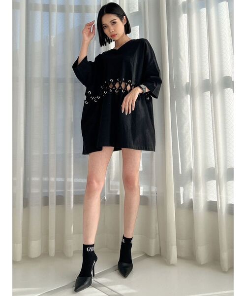 GYDA（ジェイダ）の「2WAYウエストレースアップシャツ（Tシャツ/カットソー・レディース・ブラック/オフホワイト/オレンジ系その他3・FREE）」の8枚目の写真