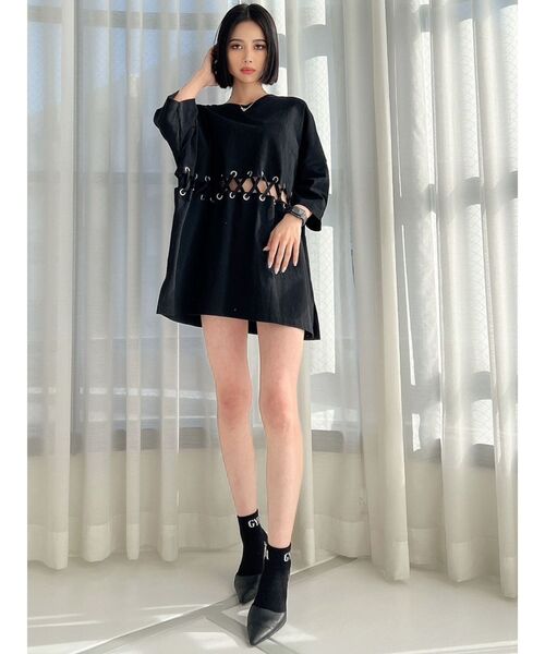 GYDA（ジェイダ）の「2WAYウエストレースアップシャツ（Tシャツ/カットソー・レディース・ブラック/オフホワイト/オレンジ系その他3・FREE）」の9枚目の写真