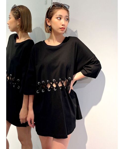 GYDA（ジェイダ）の「2WAYウエストレースアップシャツ（Tシャツ/カットソー・レディース・ブラック/オフホワイト/オレンジ系その他3・FREE）」の11枚目の写真