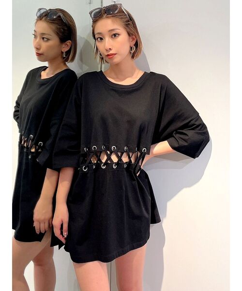 GYDA（ジェイダ）の「2WAYウエストレースアップシャツ（Tシャツ/カットソー・レディース・ブラック/オフホワイト/オレンジ系その他3・FREE）」の12枚目の写真