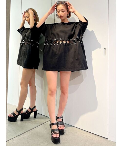 GYDA（ジェイダ）の「2WAYウエストレースアップシャツ（Tシャツ/カットソー・レディース・ブラック/オフホワイト/オレンジ系その他3・FREE）」の14枚目の写真