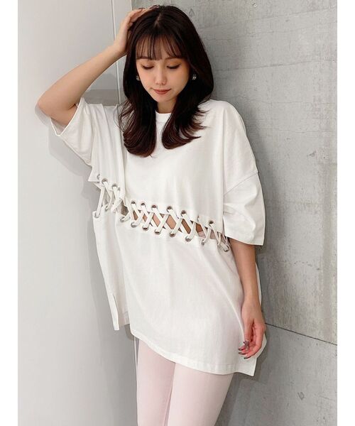 GYDA（ジェイダ）の「2WAYウエストレースアップシャツ（Tシャツ/カットソー・レディース・ブラック/オフホワイト/オレンジ系その他3・FREE）」の16枚目の写真