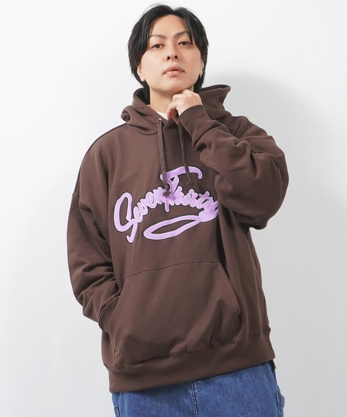 1111clothing(ワンフォークロージング)の「ロゴアップリケ刺繍 ビッグパーカー / パーカー オーバーサイズ ビッグシルエット スウェット フード(パーカー・メンズ・オートミール/オレンジ/ブラウン・L/M)」の12枚目の写真