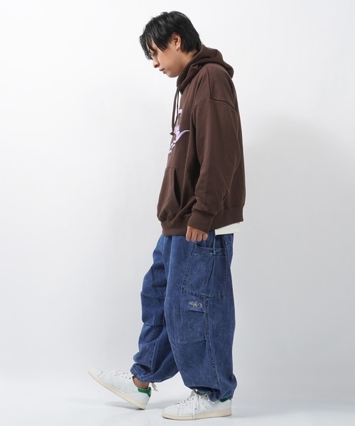 1111clothing(ワンフォークロージング)の「ロゴアップリケ刺繍 ビッグパーカー / パーカー オーバーサイズ ビッグシルエット スウェット フード(パーカー・メンズ・オートミール/オレンジ/ブラウン・L/M)」の13枚目の写真