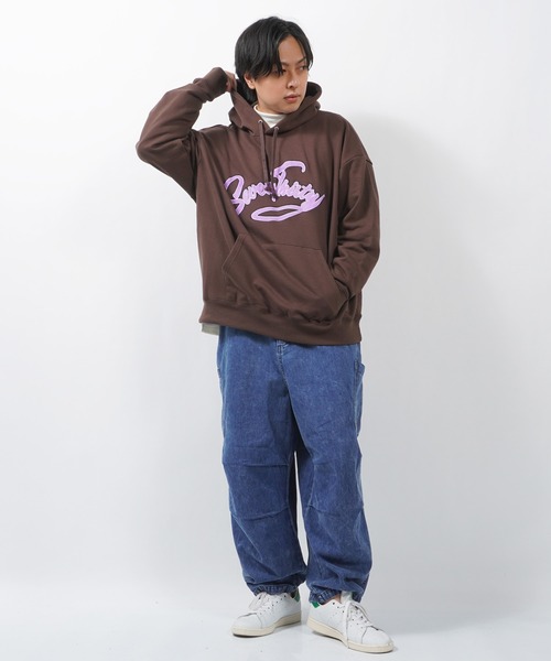 1111clothing(ワンフォークロージング)の「ロゴアップリケ刺繍 ビッグパーカー / パーカー オーバーサイズ ビッグシルエット スウェット フード(パーカー・メンズ・オートミール/オレンジ/ブラウン・L/M)」の15枚目の写真