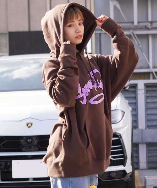 1111clothing(ワンフォークロージング)の「ロゴアップリケ刺繍 ビッグパーカー / パーカー オーバーサイズ ビッグシルエット スウェット フード(パーカー・メンズ・オートミール/オレンジ/ブラウン・L/M)」の8枚目の写真