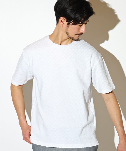 UNION STATION（ユニオンステーション）の「シェブロン柄リンクスジャガードクルーT（Tシャツ/カットソー・メンズ・ブラック/ホワイト/ピンク/ベージュ・LL/L/M）」の2枚目の写真