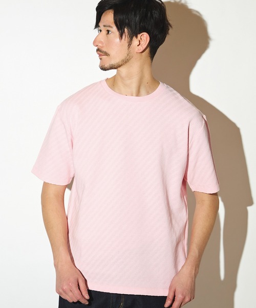 UNION STATION（ユニオンステーション）の「シェブロン柄リンクスジャガードクルーT（Tシャツ/カットソー・メンズ・ブラック/ホワイト/ピンク/ベージュ・LL/L/M）」の4枚目の写真