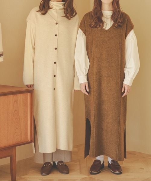 Ambre Neige(アンブルネージュ)の「3WAYボタンニットワンピース/【WEB/EC限定商品】(ワンピース・レディース・アイボリー/ダークブラウン/モカ・FREE)」の4枚目の写真
