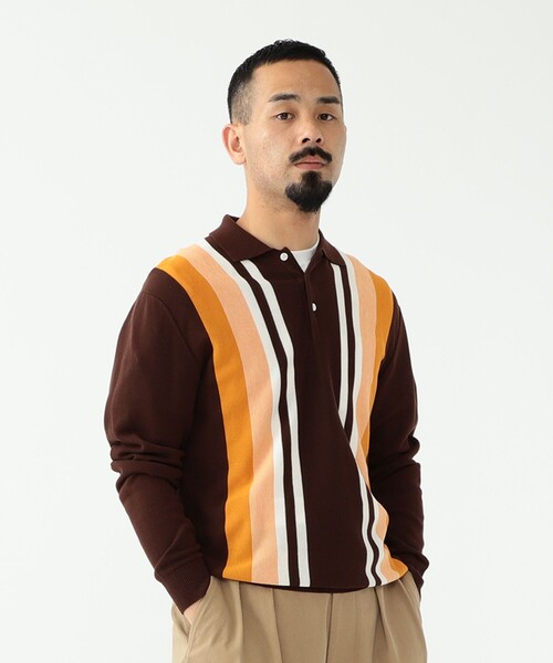 BEAMS PLUS（ビームスプラス）の「BEAMS PLUS / レーヨン コットン 12ゲージ ストライプ ポロシャツ（ポロシャツ・メンズ・ブラック/ブラウン/グリーン・SMALL/MEDIUM/LARGE/X-LARGE）」の7枚目の写真