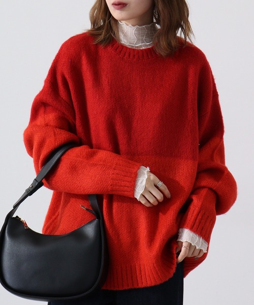 Bling Leads(ブリングリーズ)の「Bling Leads モヘアタッチクルーネックオーバーサイズニット(ニット/セーター・メンズ・マスタード/グリーン/ブラック×ホワイト/ライトグレー/ブラック系その他/ブラウン系その他2/ブラック/エメラルド/ブラック×レッド/ブラウン系その他/グレー系その他/レッド系その他/ブルー系その他/ブラウン系その他3/ホワイト×ブルー/ブラック系その他3/ホワイト×ブラック/ブラック系その他2・L/M)」の18枚目の写真