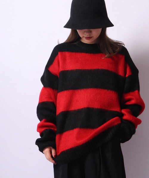 Bling Leads(ブリングリーズ)の「Bling Leads モヘアタッチクルーネックオーバーサイズニット(ニット/セーター・メンズ・マスタード/グリーン/ブラック×ホワイト/ライトグレー/ブラック系その他/ブラウン系その他2/ブラック/エメラルド/ブラック×レッド/ブラウン系その他/グレー系その他/レッド系その他/ブルー系その他/ブラウン系その他3/ホワイト×ブルー/ブラック系その他3/ホワイト×ブラック/ブラック系その他2・L/M)」の7枚目の写真