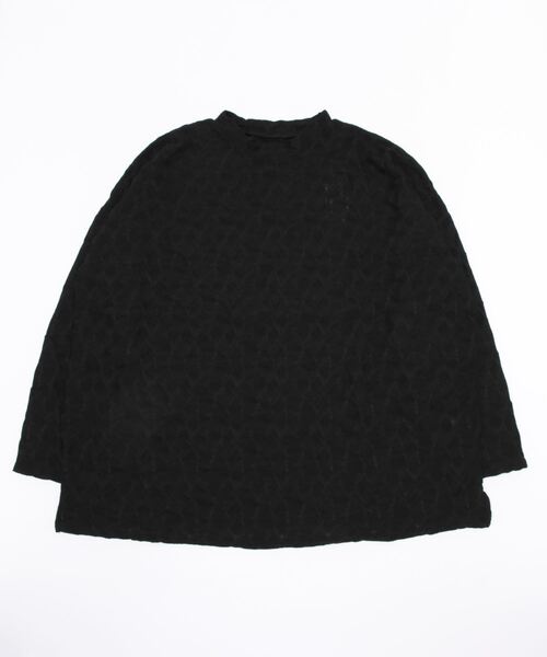 STYLEBLOCK(スタイルブロック)の「シャーリングジャガードカットオーバーサイズプルオーバー(Tシャツ/カットソー・レディース・アイボリー/ブラック/ベージュ・M)」の3枚目の写真