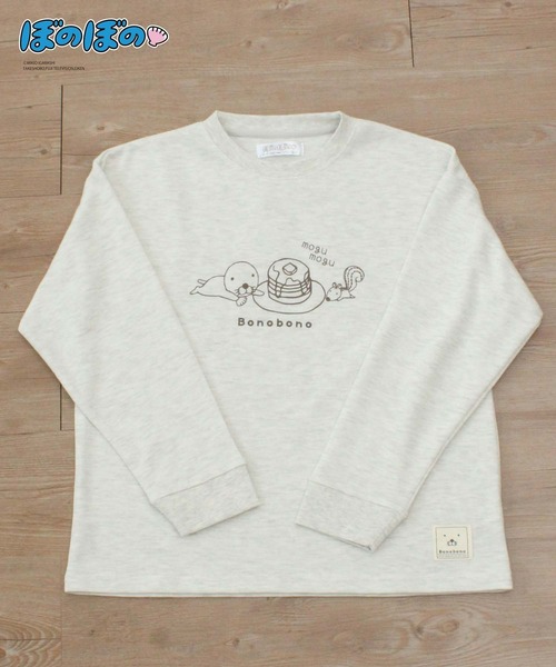 Hi! ONLINE STORE(ハイオンラインストア)の「【ぼのぼの】ぼのぼの&シマリスくん パンケーキスウェットロンT(スウェット・レディース・サックスブルー/ピンク/ブルー/チャコールグレー/オートミール/ライトグリーン・M/L/LL)」の8枚目の写真