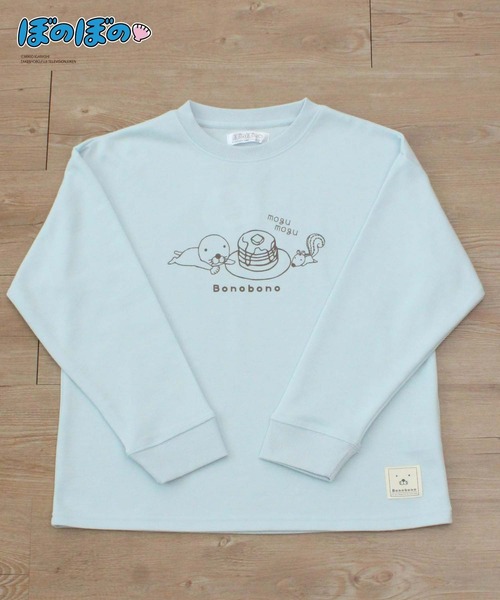 Hi! ONLINE STORE(ハイオンラインストア)の「【ぼのぼの】ぼのぼの&シマリスくん パンケーキスウェットロンT(スウェット・レディース・サックスブルー/ピンク/ブルー/チャコールグレー/オートミール/ライトグリーン・M/L/LL)」の16枚目の写真