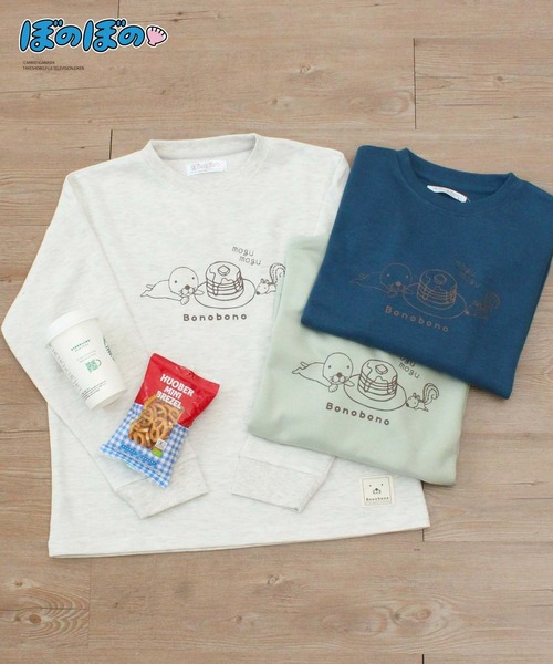 Hi! ONLINE STORE(ハイオンラインストア)の「【ぼのぼの】ぼのぼの&シマリスくん パンケーキスウェットロンT(スウェット・レディース・サックスブルー/ピンク/ブルー/チャコールグレー/オートミール/ライトグリーン・M/L/LL)」の18枚目の写真