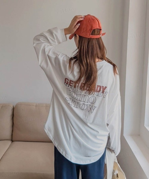 Dalfwin（ダールフィン）の「GET READYロゴオーバーサイズ長袖 Tシャツ（Tシャツ/カットソー・レディース・ホワイト/チャコールグレー/ライトブルー・FREE）」の4枚目の写真