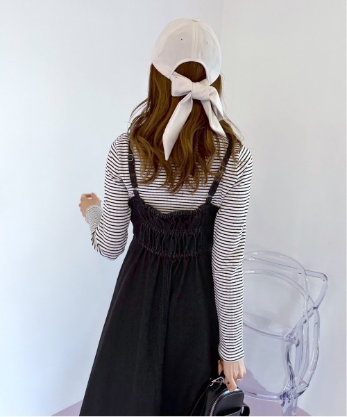 OLIVE des OLIVE（オリーブデオリーブ）の「【WEB限定カラー有】コルセット見えデニムキャミワンピース（ワンピース・レディース・サックスブルー/ワンウォッシュ/ブラック・FREE）」の9枚目の写真