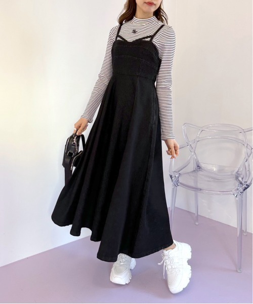 セール】【WEB限定カラー有】コルセット見えデニムキャミワンピース