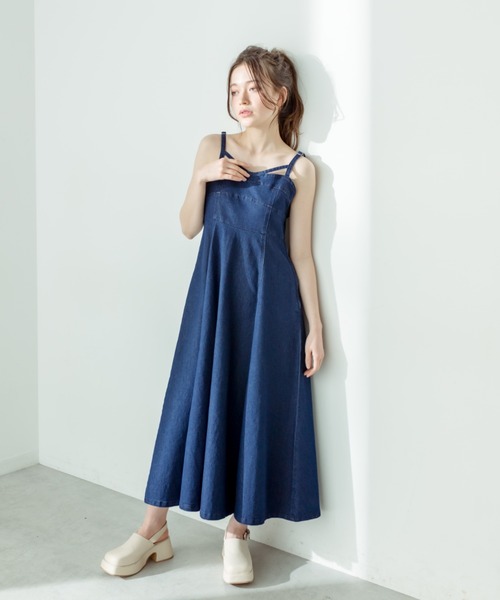 セール】【WEB限定カラー有】コルセット見えデニムキャミワンピース