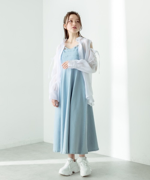 セール】【WEB限定カラー有】コルセット見えデニムキャミワンピース