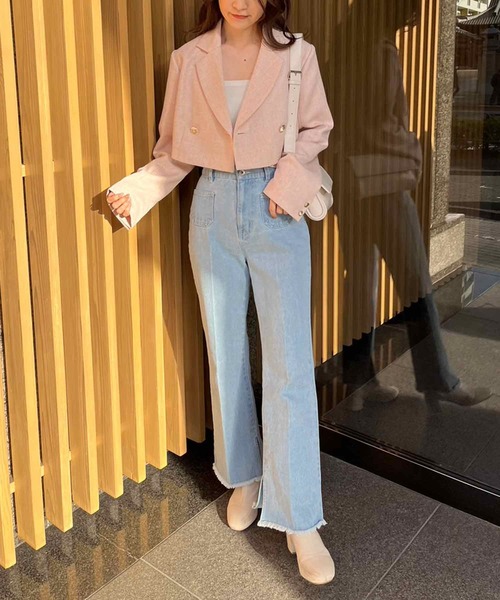 one after another NICE CLAUP（ワンアフターアナザーナイスクラップ）の「【セットアップジャンスカあり】ツイードショートジャケット（テーラードジャケット・レディース・ブラック/ピンク/アイボリー/ホワイト系その他・FREE）」の8枚目の写真