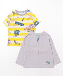 HAKKA KIDS（ハッカキッズ）の「ボーダートレインプリントTシャツ＆カーディガンセット（Tシャツ/カットソー・キッズ）」