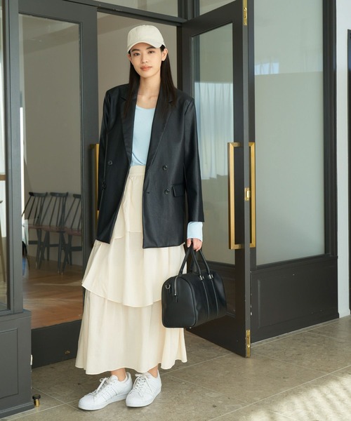 eL(エル)の「【eL】Random Tiered Skirt/187206(スカート・レディース・ブラック/オフホワイト・FREE)」の4枚目の写真