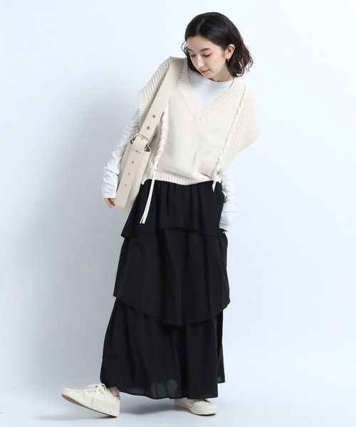 eL(エル)の「【eL】Random Tiered Skirt/187206(スカート・レディース・ブラック/オフホワイト・FREE)」の10枚目の写真