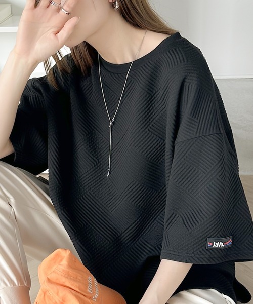 Java(ジャバ)の「《JaVa ジャバコラボ》こなれメンズライク。斜めストライプ柄プルオーバー(Tシャツ/カットソー・レディース・ブラック/ベージュ/ホワイト・MEDIUM/SMALL/X-LARGE/LARGE)」の1枚目の写真