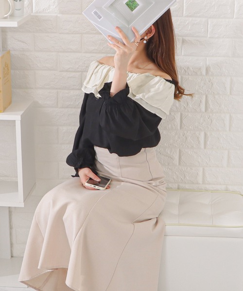 Lace Ladies(レースレディース)の「フリルギャザーバイカラーオフショルブラウス(シャツ/ブラウス・レディース・ブラウン/ブラック・FREE)」の14枚目の写真