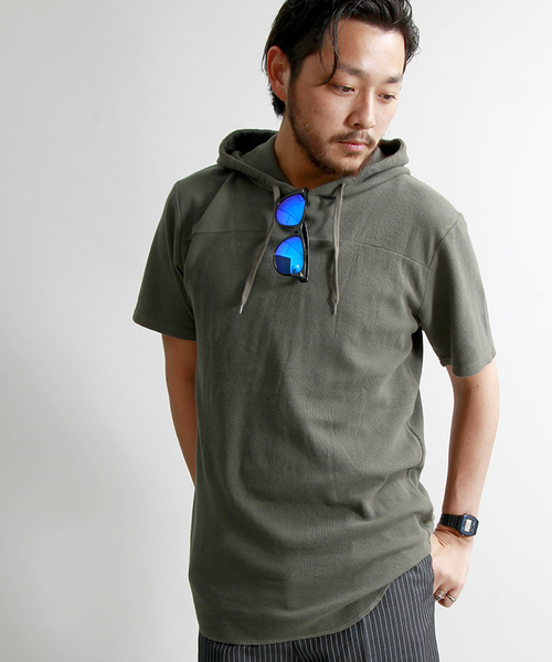 WEGO（ウィゴー）の「WEGO/ロングワッフルフードTシャツ（Tシャツ/カットソー・メンズ・ホワイト/カーキ/ホワイト系その他/ブルー・MEDIUM/LARGE）」の3枚目の写真