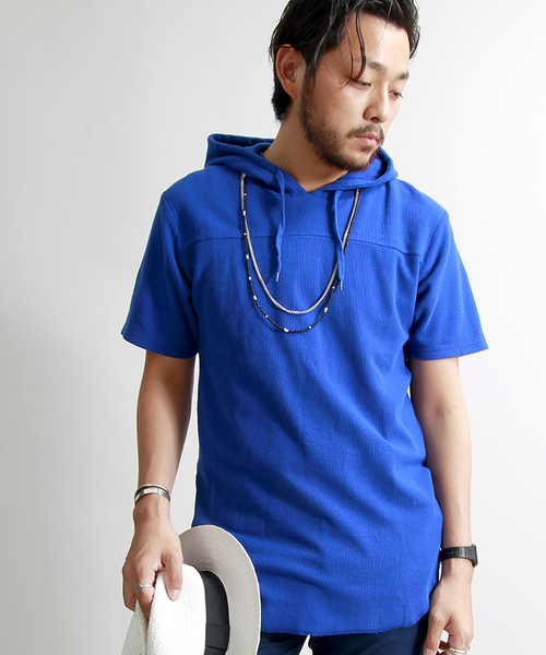 WEGO（ウィゴー）の「WEGO/ロングワッフルフードTシャツ（Tシャツ/カットソー・メンズ・ホワイト/カーキ/ホワイト系その他/ブルー・MEDIUM/LARGE）」の4枚目の写真