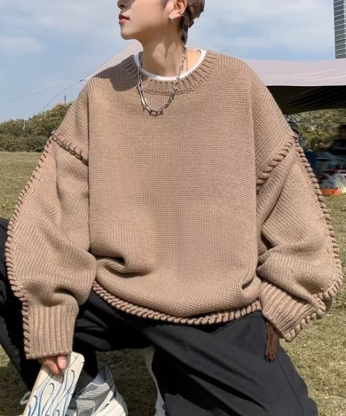 SEN TOKYO（セントーキョー）の「大人上品なアウターニット。手編み風デザインビックセーター（ニット/セーター・メンズ・ベージュ/アイボリー・M/L）」の14枚目の写真