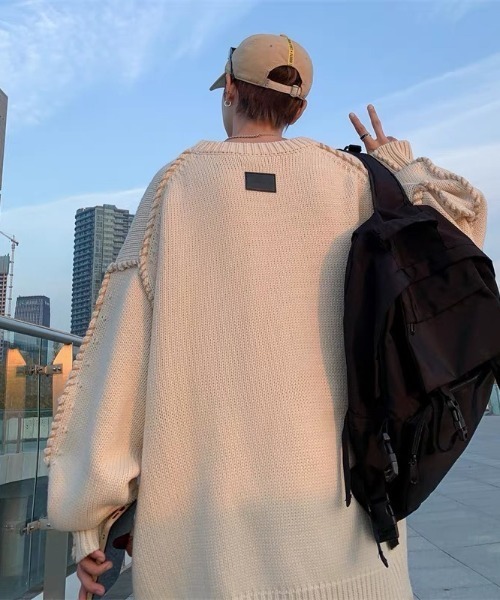 SEN TOKYO（セントーキョー）の「大人上品なアウターニット。手編み風デザインビックセーター（ニット/セーター・メンズ・ベージュ/アイボリー・M/L）」の13枚目の写真