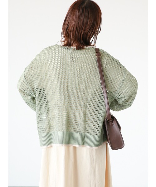 ehka sopo（エヘカソポ）の「◎パイピング透かし編みカーディガン（カーディガン/ボレロ・レディース・ブラック/グリーン/キナリ・ﾌﾘ-）」の8枚目の写真