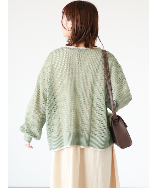 ehka sopo（エヘカソポ）の「◎パイピング透かし編みカーディガン（カーディガン/ボレロ・レディース・ブラック/グリーン/キナリ・ﾌﾘ-）」の4枚目の写真