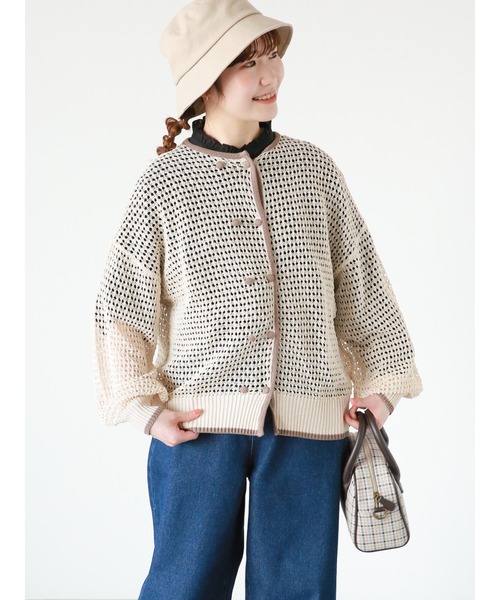 ehka sopo（エヘカソポ）の「◎パイピング透かし編みカーディガン（カーディガン/ボレロ・レディース・ブラック/グリーン/キナリ・ﾌﾘ-）」の7枚目の写真